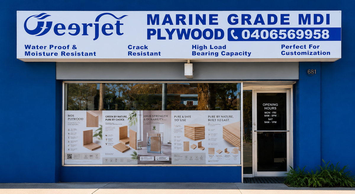 Image of a store front showcasing marine grade MDI plywood, highlighting marine plywood vs regular plywood differences.
